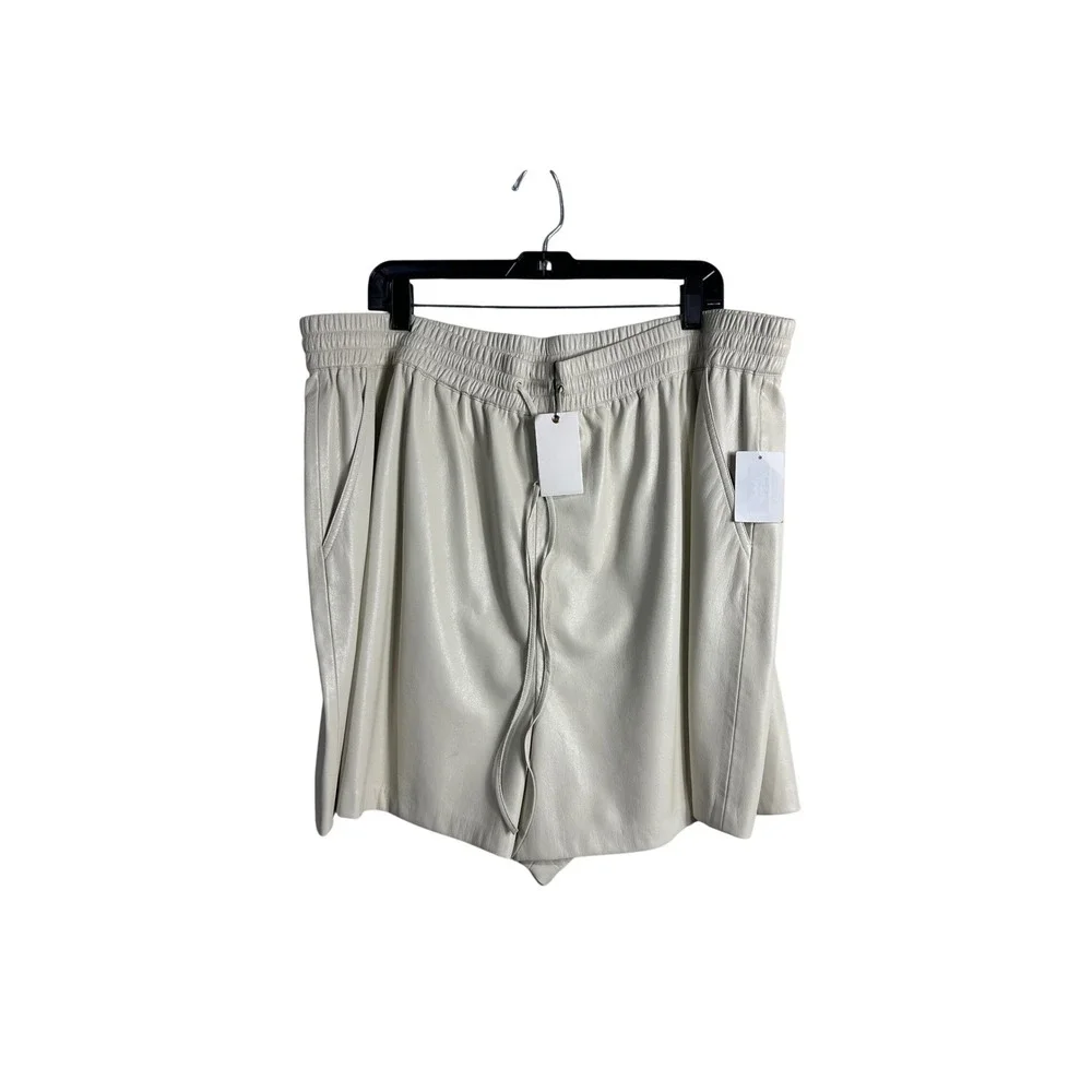 Good American Better Than Leather Shorts Bone White Faux Leather Drawstring nwt